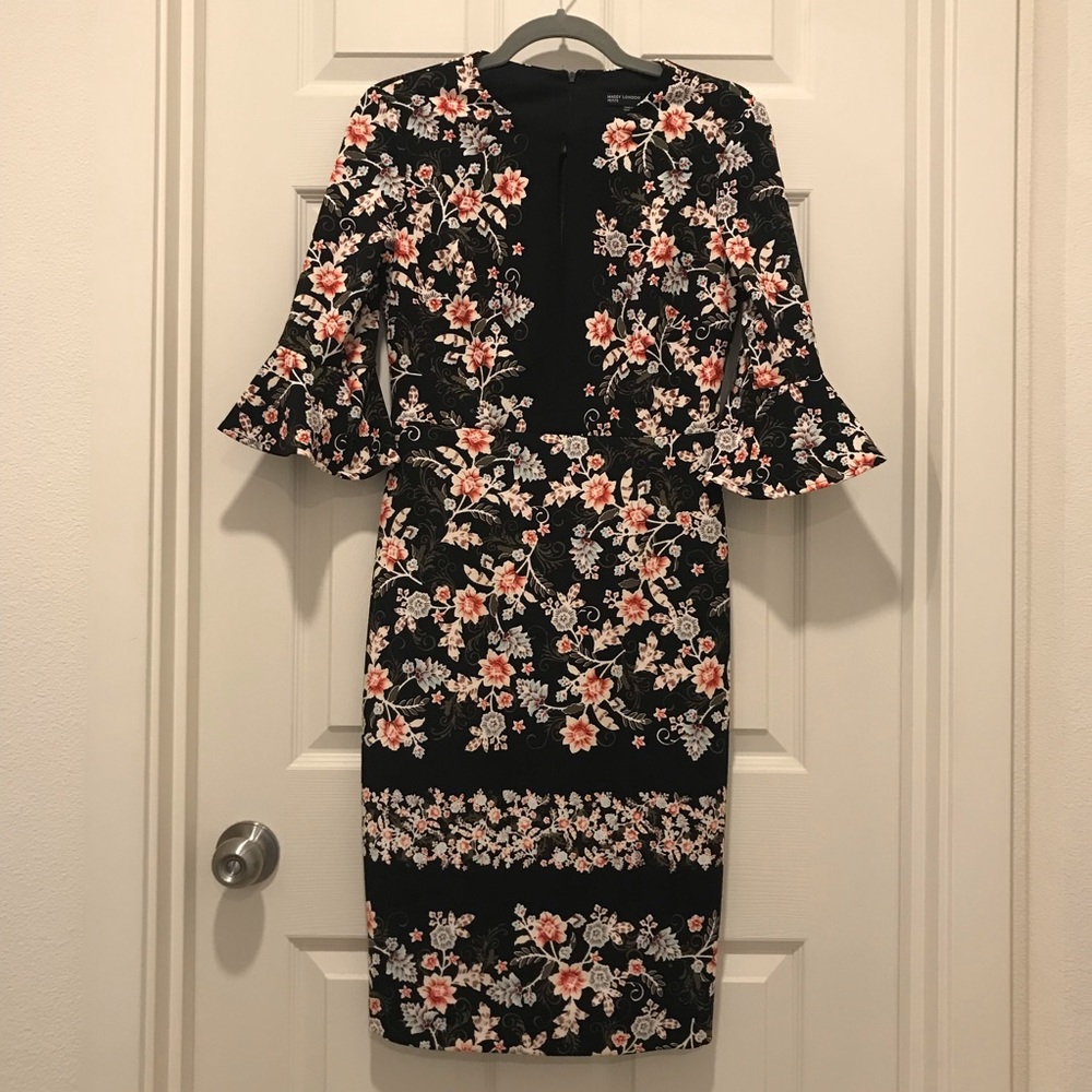 Maggy London black foral pencil dress